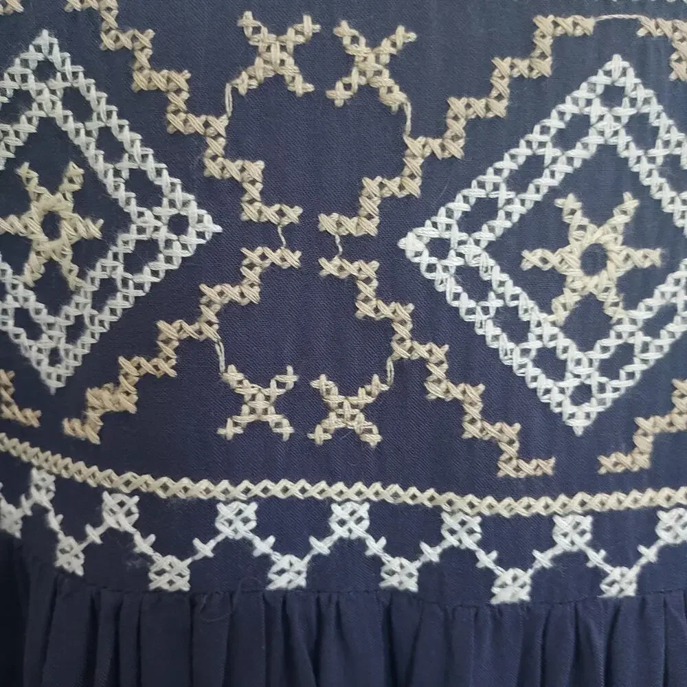 Monoreno Blue Embroidered Long Sleeve Tunic Dress Size M